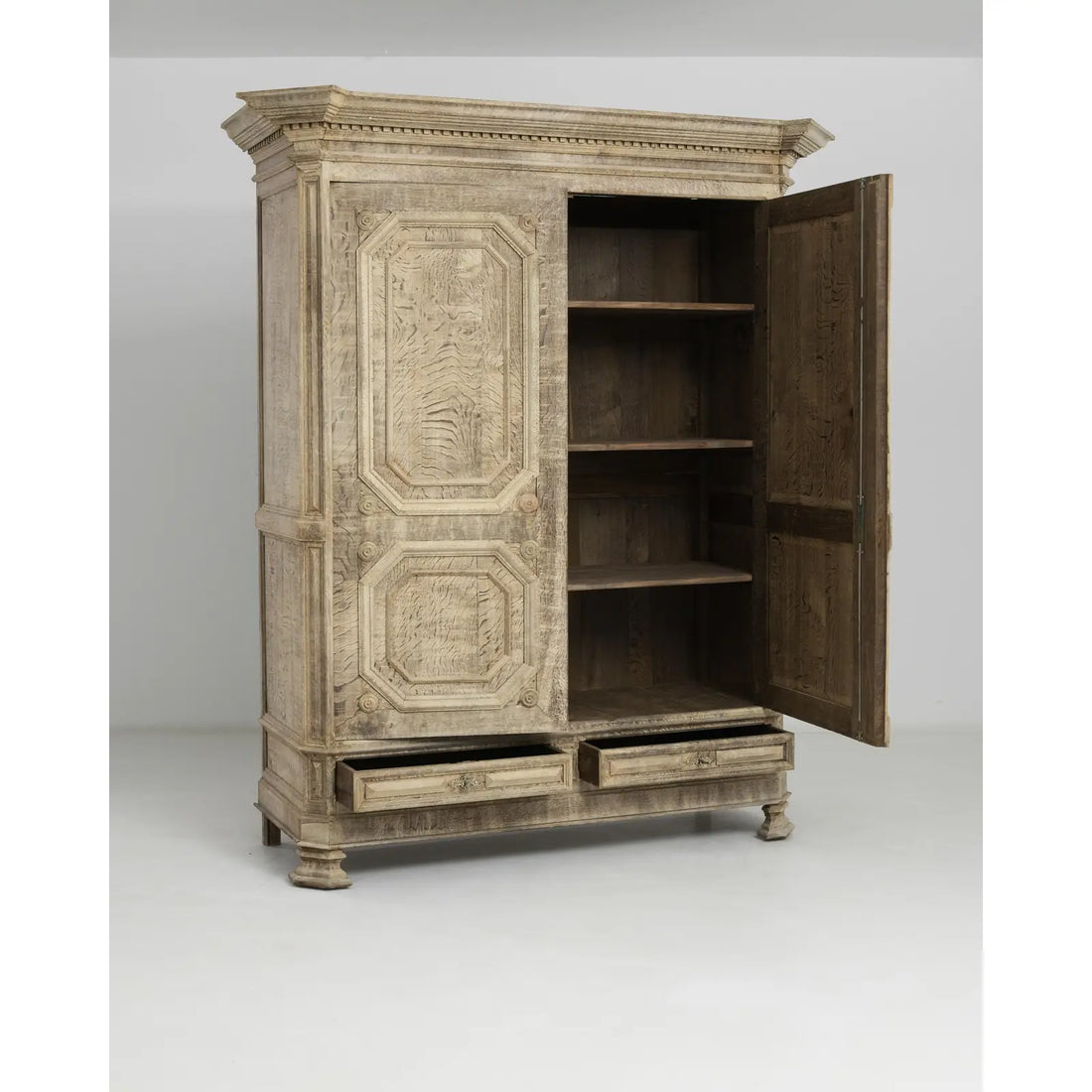 Antique Belgian Bleached Oak Cabinet