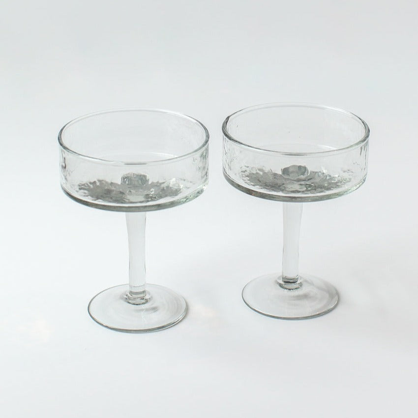 Handblown Hammered Coupe Cocktail Glasses, Clear - set of 4