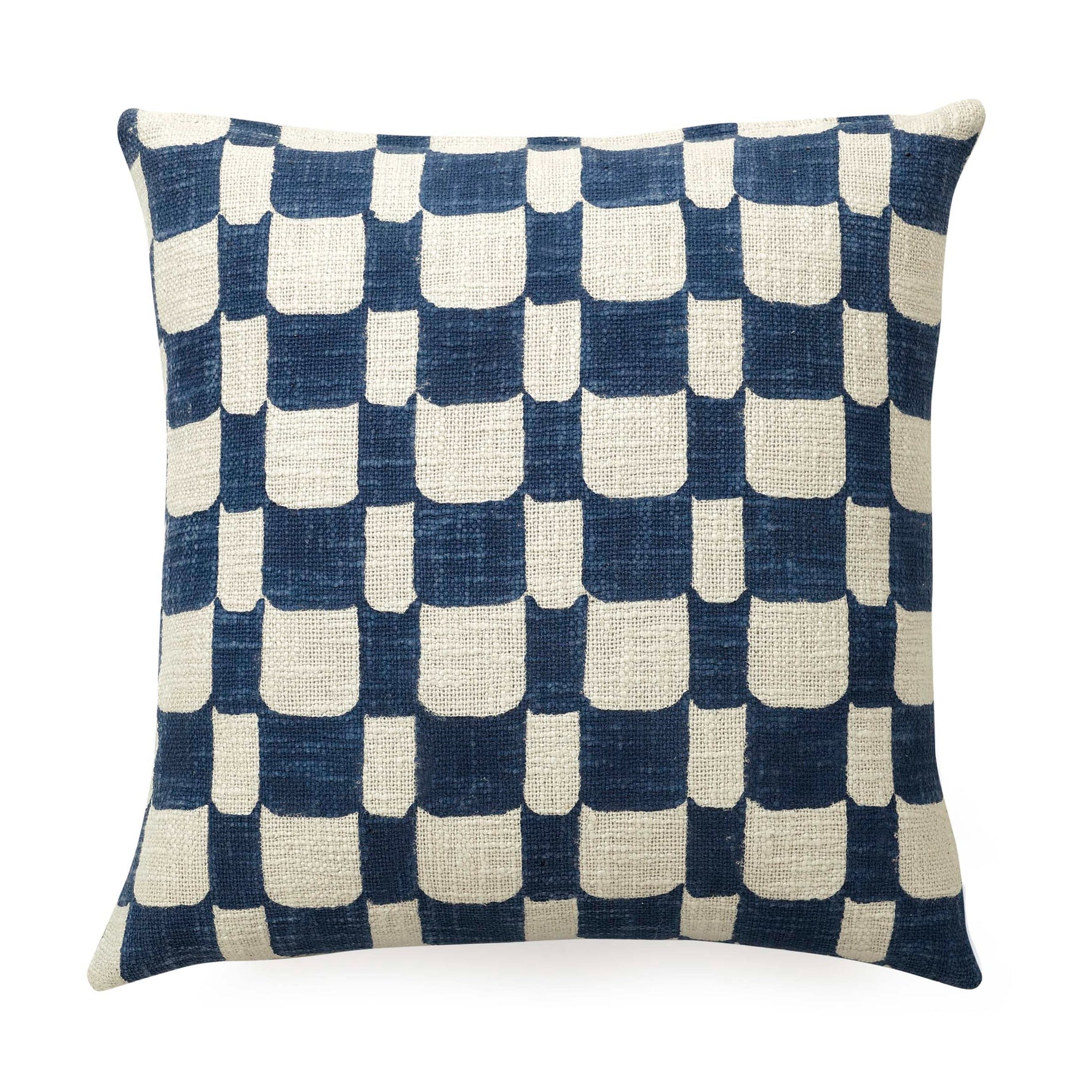 Checkered Block Printed Pillow - Indigo