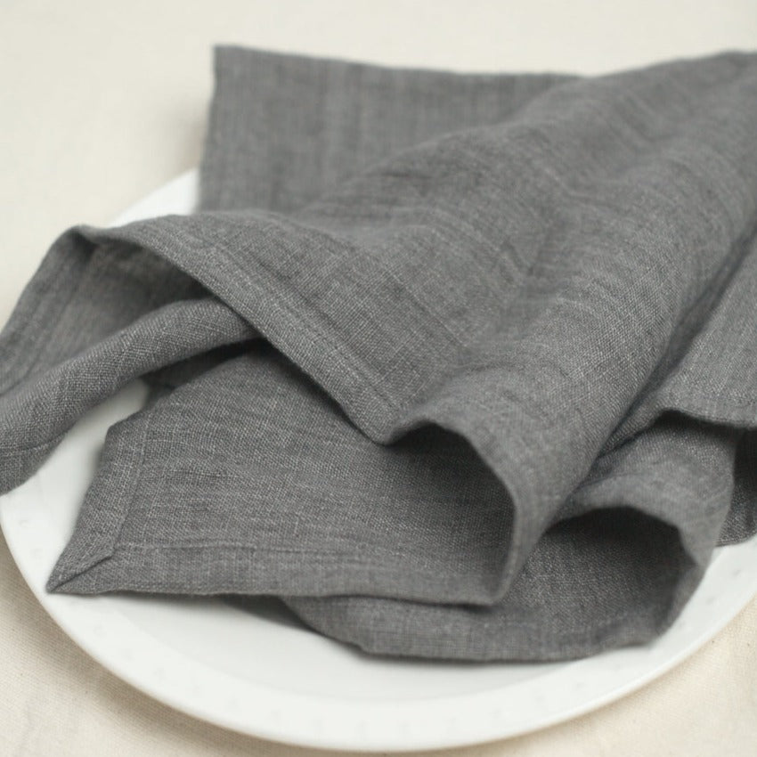 Stone Washed Linen Napkins, Oyster - set of 4