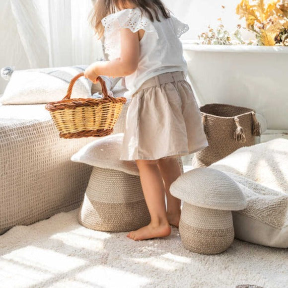 Child playing room, pictured amongst two Lorena Canals mushroom baskets.