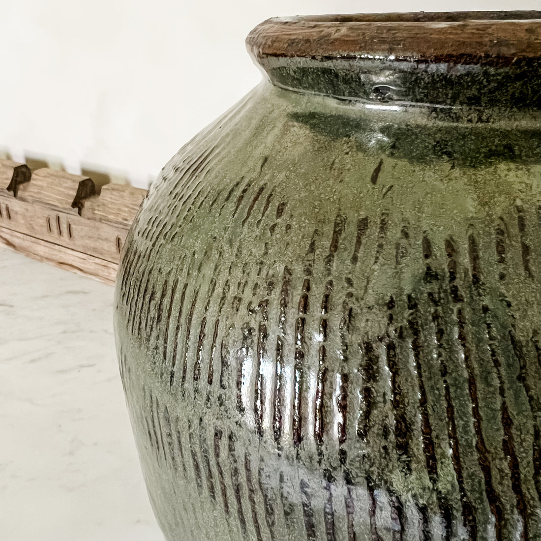 Antique Green Textured Pot