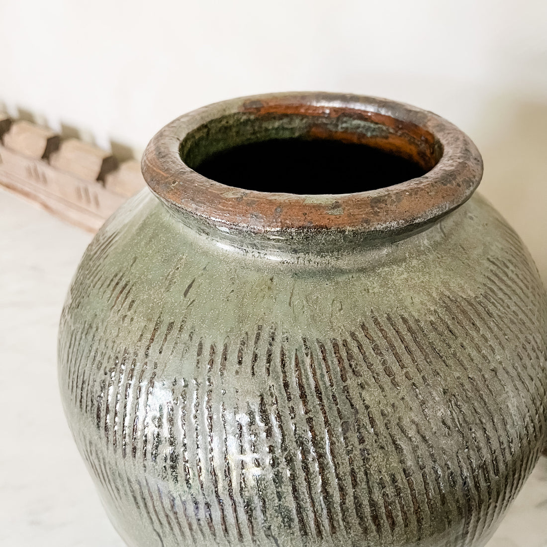 Antique Green Textured Pot