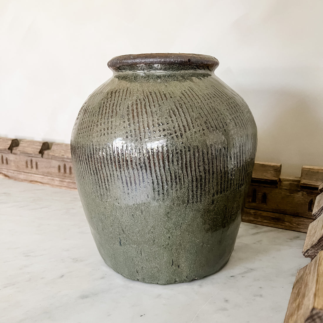 Antique Green Textured Pot